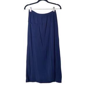 Gudrun Sjoden Pull On Midi Skirt Navy Blue Small Organic Cotton Modal Lagenlook